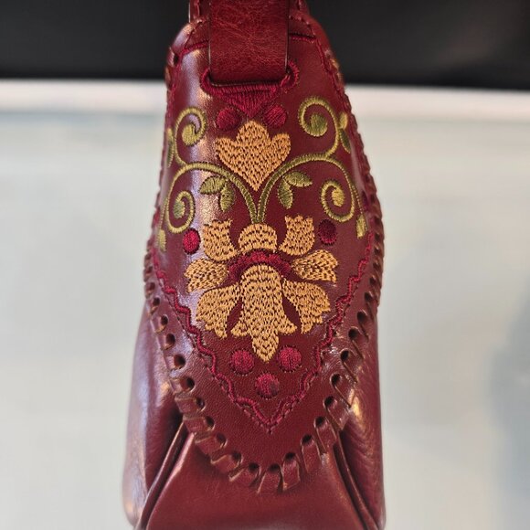 Capaccioli Handbag Purse with Embroidery Genuine Burgundy Leather Made In Italy - Picture 8 of 11